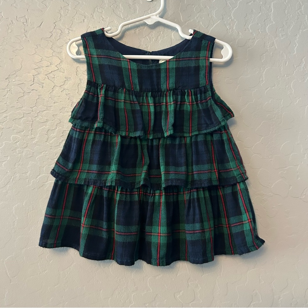 Peek green, blue and red plaid ruffled tiered sleeveless blouse size XS 2-3